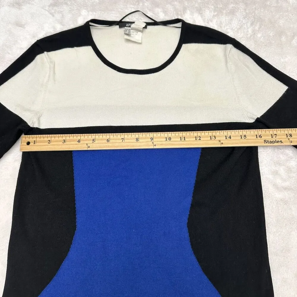 Apriori Escada Blue White Black Soft Knit Short Sleeve Sweater Top Sz 8